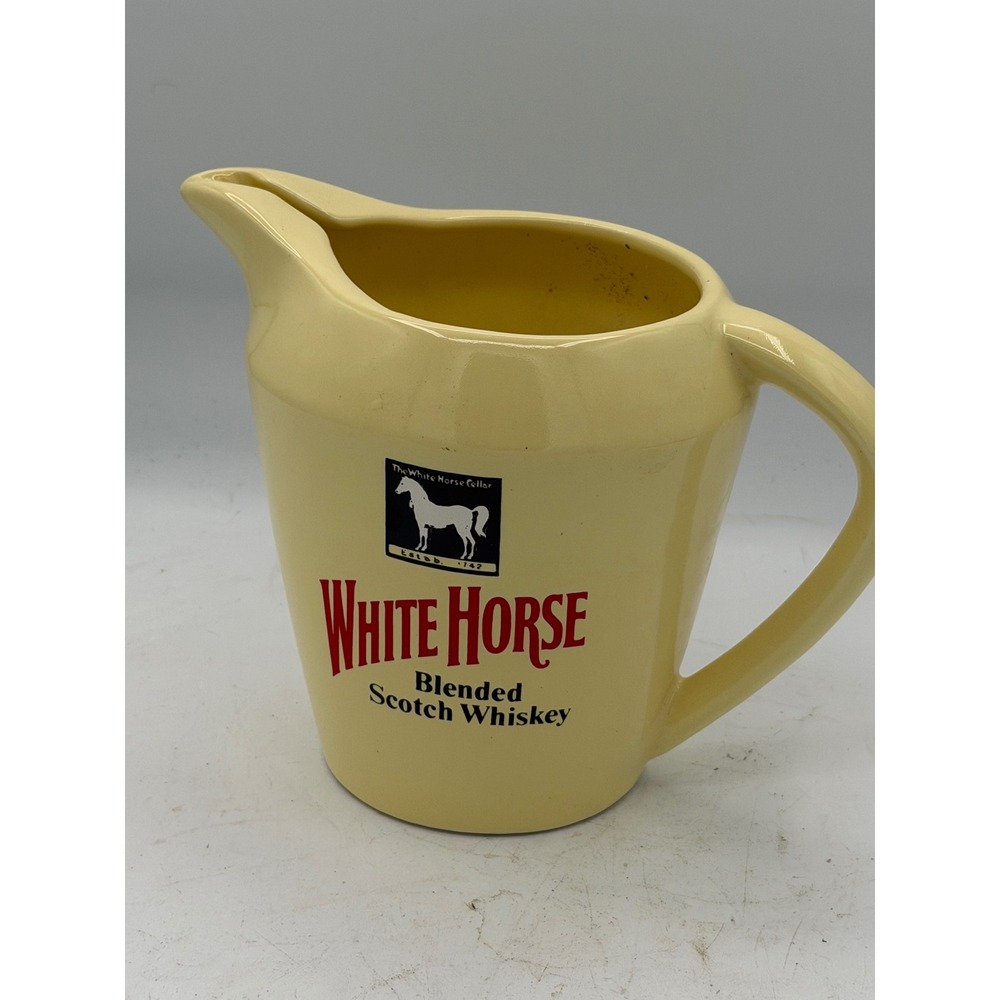 Vintage White Horse Blended Scotch Whisky Ceramic Pub Jug Water Pitcher Calvert